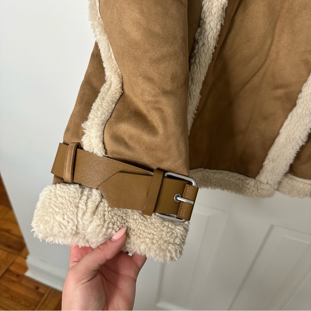 Express Faux Suede Sherpa Jacket Camel Brown Afghan Shearling Penny Lane Western - Picture 7 of 10